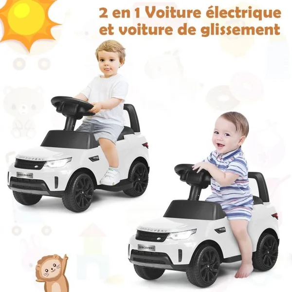 Land Rover Voiture Electrique 6V avec Eclairage LED Pédale Rétractable Klaxon Musique Age1,5-5 Ans Blanche