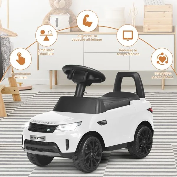 Land Rover Voiture Electrique 6V avec Eclairage LED Pédale Rétractable Klaxon Musique Age1,5-5 Ans Blanche