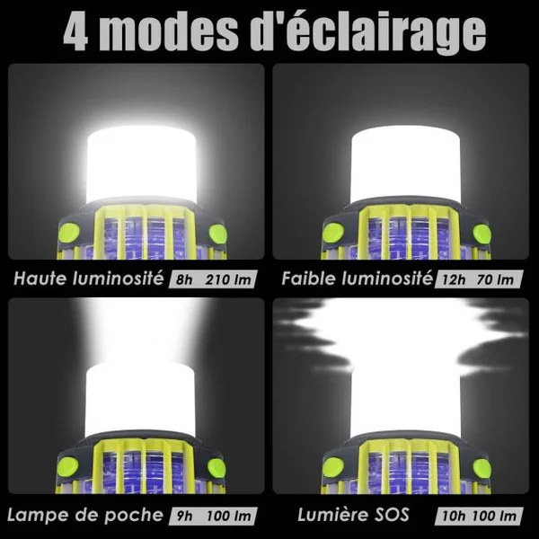 Lanterne de Camping Anti-moustique 3 en 1 Batterie Rechargeable 2200mah avec Eclairage de Secours 4 Modes D'Eclairage
