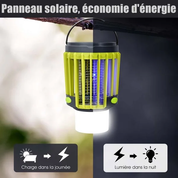 Lanterne de Camping Anti-moustique 3 en 1 Batterie Rechargeable 2200mah avec Eclairage de Secours 4 Modes D'Eclairage