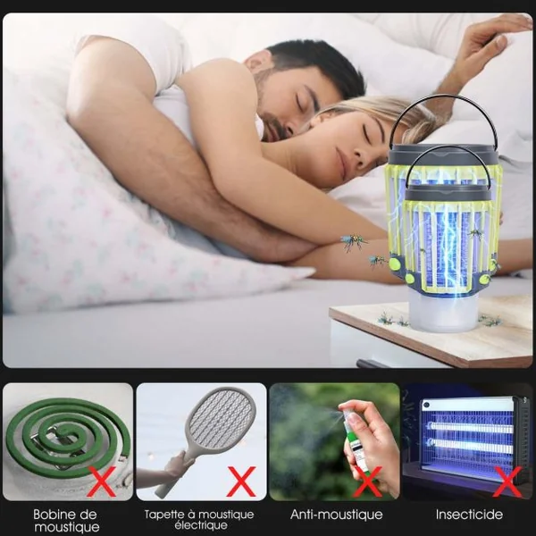 Lanterne de Camping Anti-moustique 3 en 1 Batterie Rechargeable 2200mah avec Eclairage de Secours 4 Modes D'Eclairage