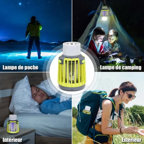 Lanterne de Camping Anti-moustique 3 en 1 Batterie Rechargeable 2200mah avec Eclairage de Secours 4 Modes D'Eclairage