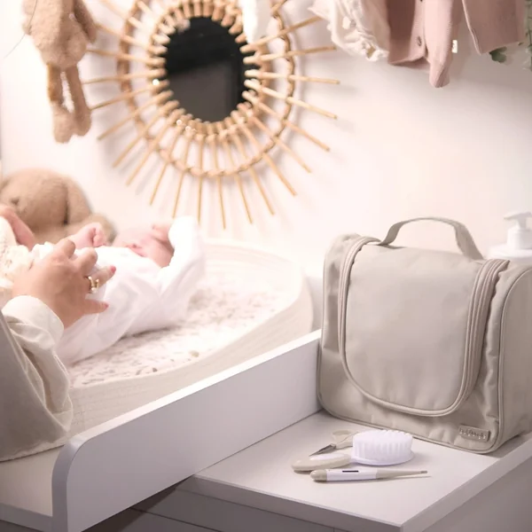 Large baby care kit with 15 accessories in dune