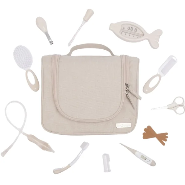 Large baby care kit with 15 accessories in dune