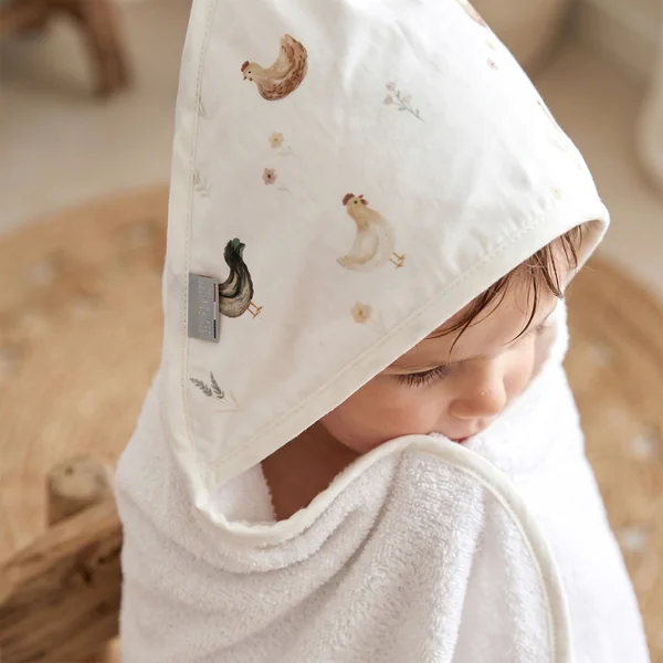 Large hooded bath towel in cotton and bamboo, Gallina