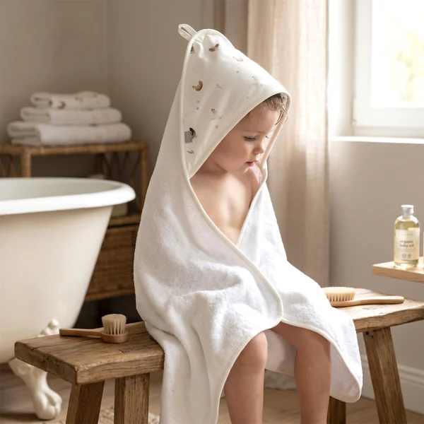 Large hooded bath towel in cotton and bamboo, Gallina