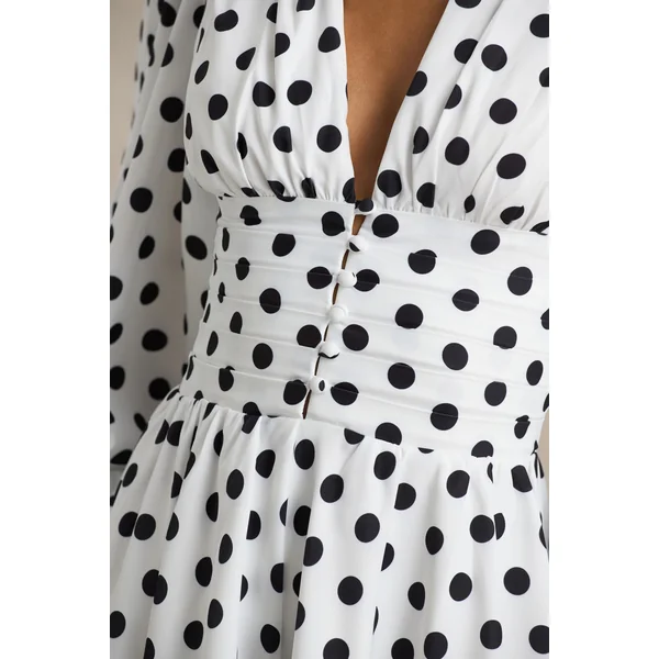 Laurel | Combishort blanc à pois décolleté en V et manches ballons