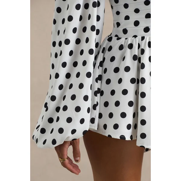 Laurel | Combishort blanc à pois décolleté en V et manches ballons