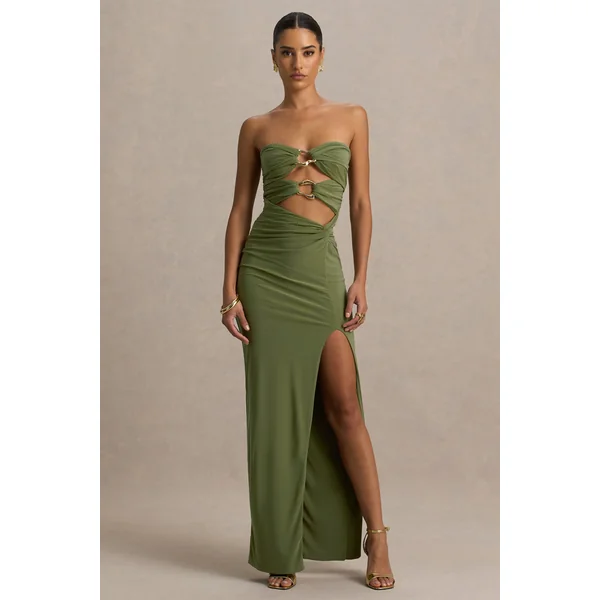 Laviza | Robe longue olive bustier avec découpes et drapé