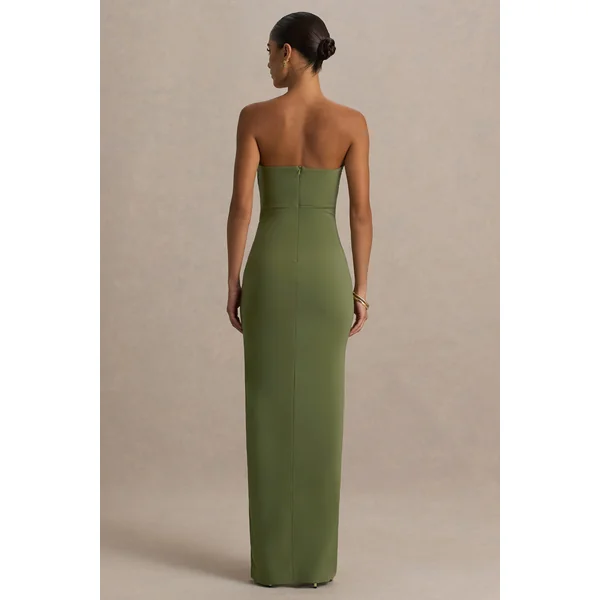 Laviza | Robe longue olive bustier avec découpes et drapé