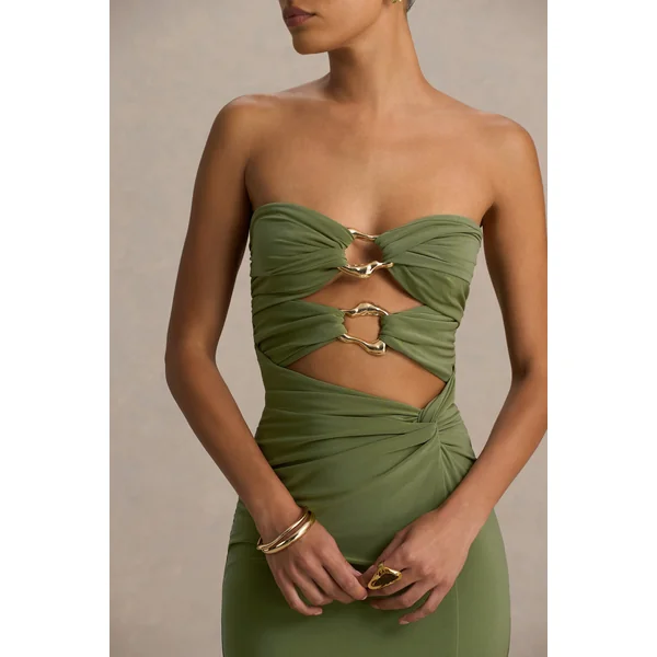 Laviza | Robe longue olive bustier avec découpes et drapé