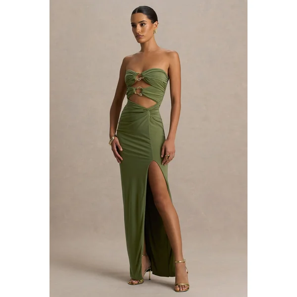 Laviza | Robe longue olive bustier avec découpes et drapé