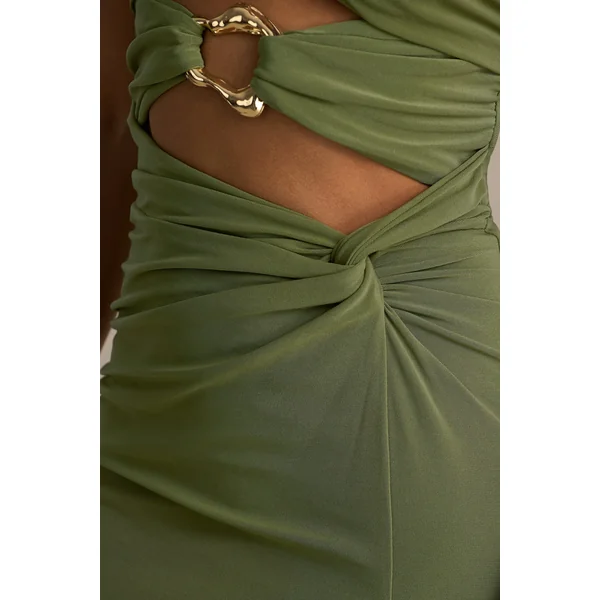 Laviza | Robe longue olive bustier avec découpes et drapé