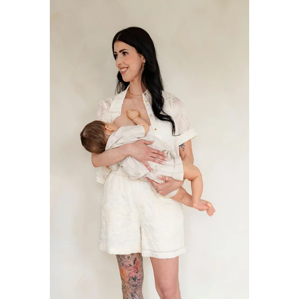LDP - Chemise manches courtes broderie floral - crème