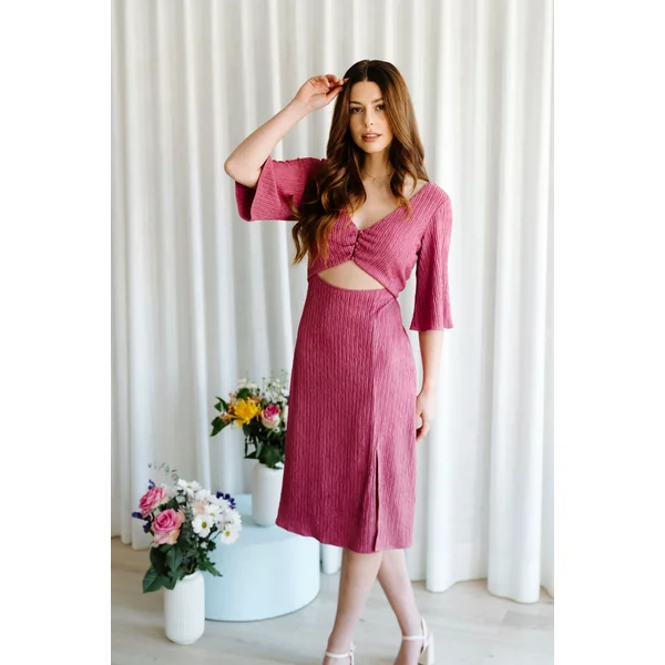 LDP - Robe midi texturé - rose romantique