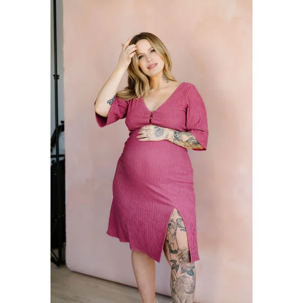 LDP - Robe midi texturé - rose romantique