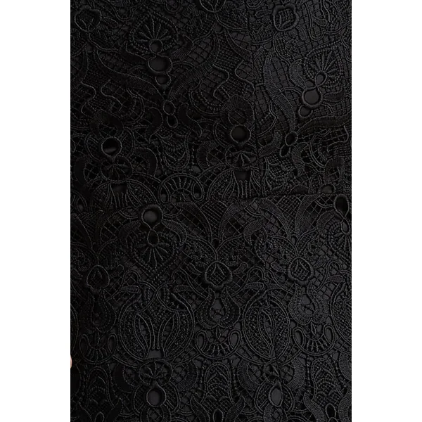 Leanne | Robe mi-longue sirène en tulle et dentelle noirs à encolure ras du cou
