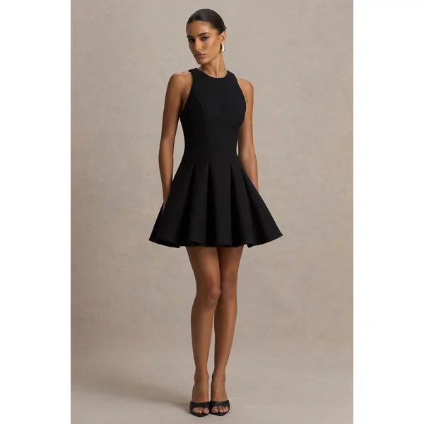 Leilani | Mini-robe noire à col montant avec détails à volants