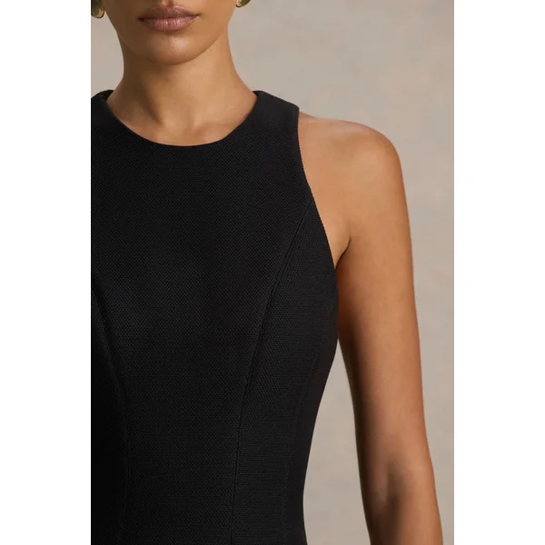 Leilani | Mini-robe noire à col montant avec détails à volants