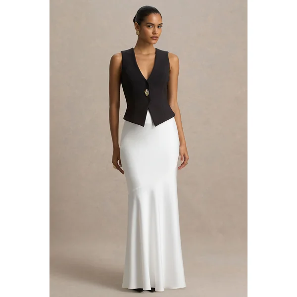 Lilah | Jupe longue en satin couleur crème