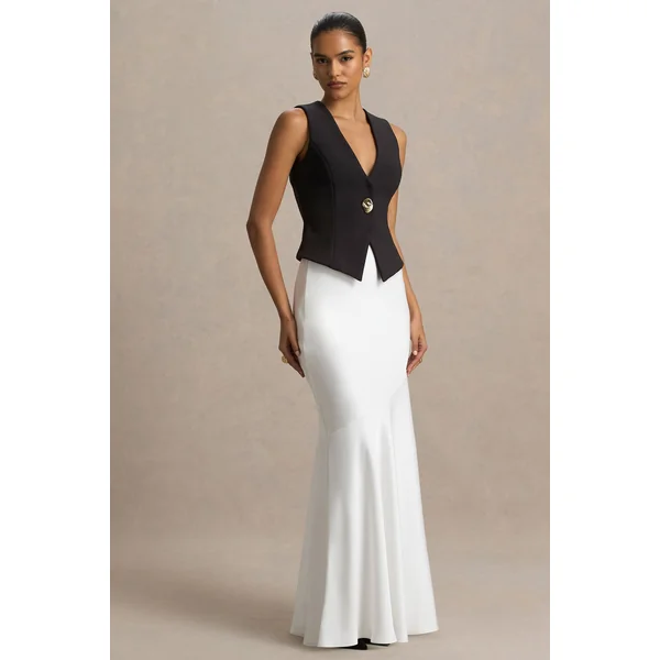 Lilah | Jupe longue en satin couleur crème