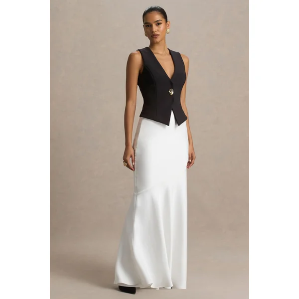Lilah | Jupe longue en satin couleur crème