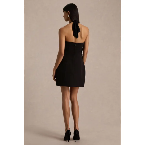 Lillian | Robe Mini Noire à Encolure Américaine avec Détails Ornés