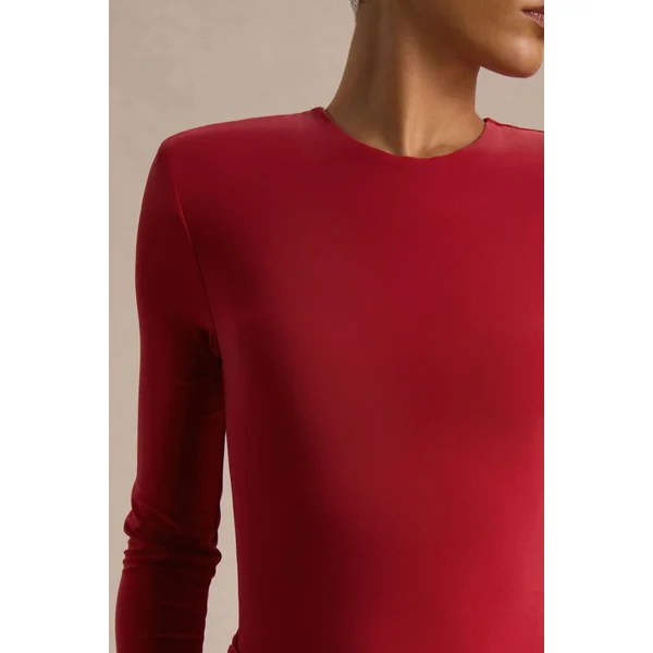 Liora | Robe longue rouge à col montant avec fente avant haute