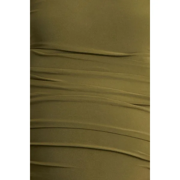 Lisbon | Robe de maternité mi-longue olive à décolleté carré et fronces