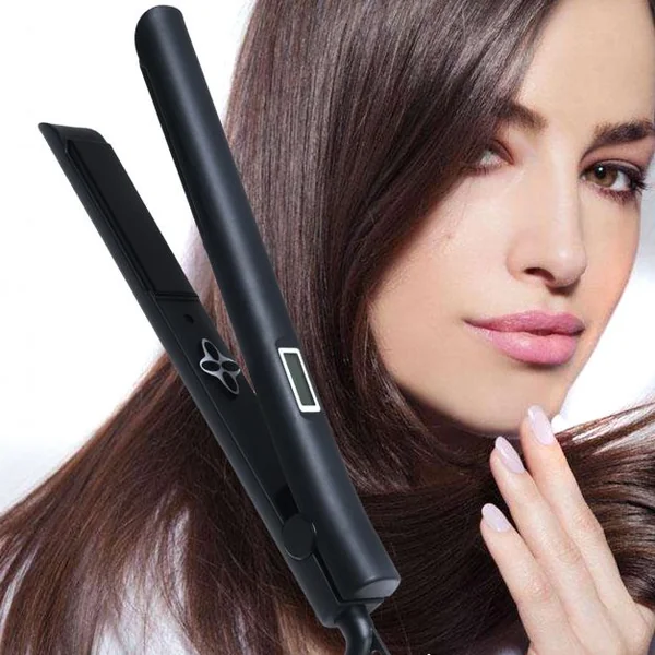 Lisseur à cheveux 30 W Fer à lisser avec plaques en céramique et écran LCD, Température 60-232°C, 33.5 x 3 x 4 cm, Noir