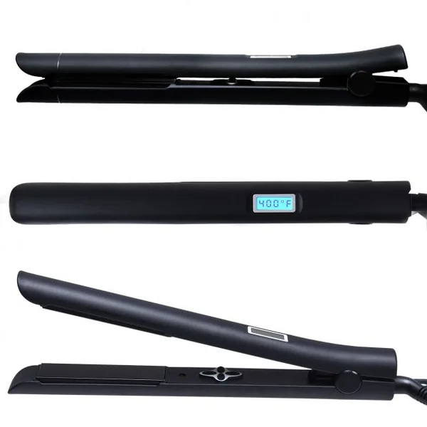 Lisseur à cheveux 30 W Fer à lisser avec plaques en céramique et écran LCD, Température 60-232°C, 33.5 x 3 x 4 cm, Noir