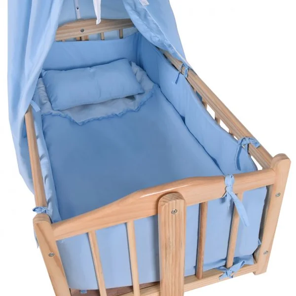 Lit bébé en bois Berceau bébé berceau à bascule matelas ciel de lit set de lit 9 pièces Blue