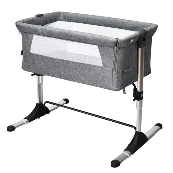 Lit Bébé Parapluie pour Voyage 2 en 1 avec Sac de Transport Hauteur Réglable en Tissu+fer+aluminium 97x70x85cm Gris