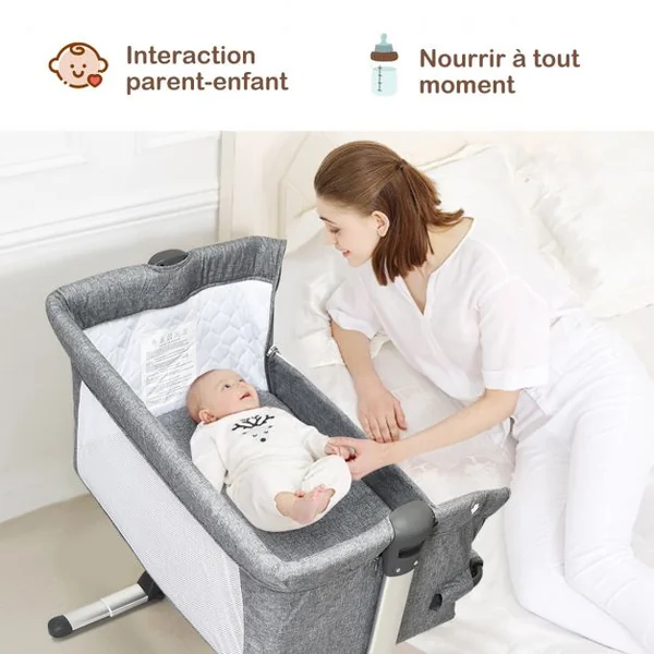 Lit Bébé Parapluie pour Voyage 2 en 1 avec Sac de Transport Hauteur Réglable en Tissu+fer+aluminium 97x70x85cm Gris