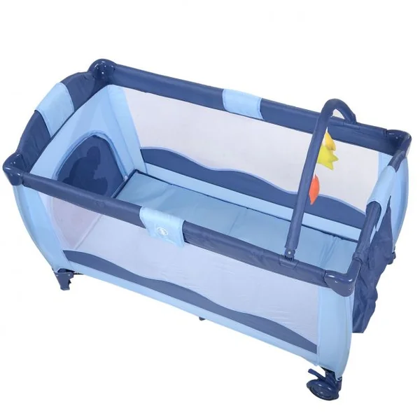 Lit Bébé Pliable de Voyage Lit Parapluie Multifonction en Tissu Oxford+fer 120x60x78cm Motif Éléphant Bleu