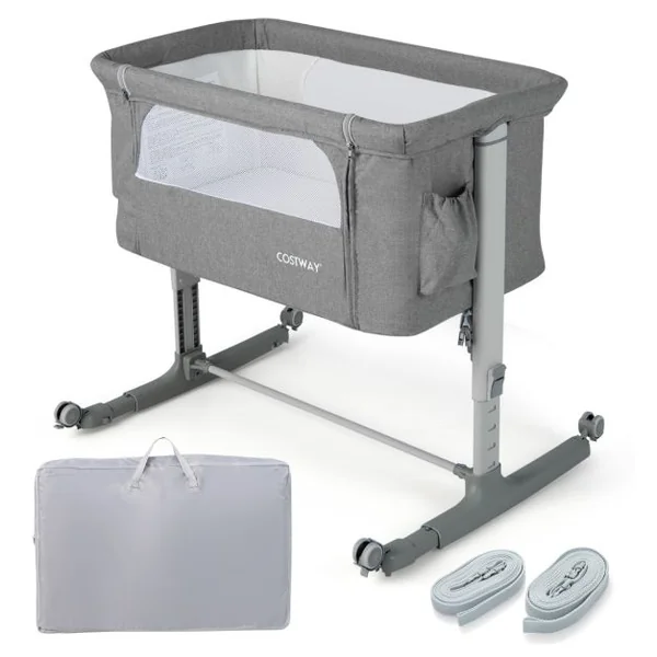 Lit Cododo Bébé à 5 Hauteurs Réglables Charge 9KG Lit Berceau Maille Respirante Sac de Voyage pour Bébé 0-6 Mois Noir/Gris foncé/Gris Clair/Rose
