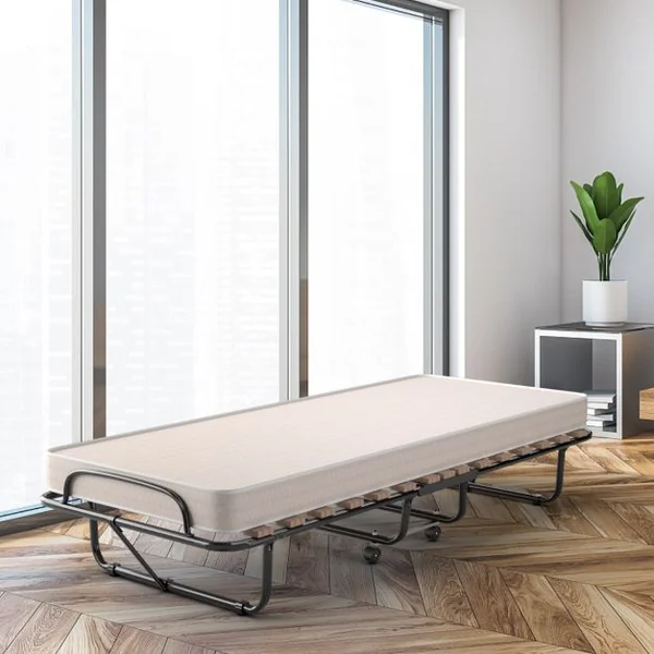 Lit d’Appoint Pliable 80 x 190 CM Lit Pliant sur Roulettes Matelas en Mousse 10 CM 1 Personne Charge de 120 KG