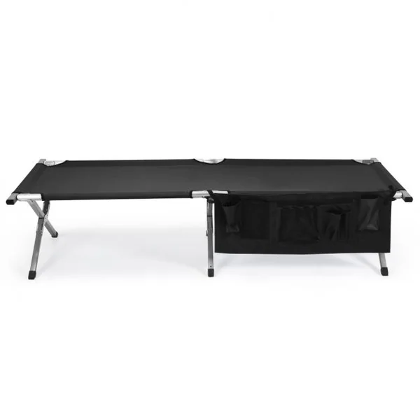 Lit de Camp Pliant Poches Latérales et Sac de Transport Charge Max 130KG 190x73x42CM Noir