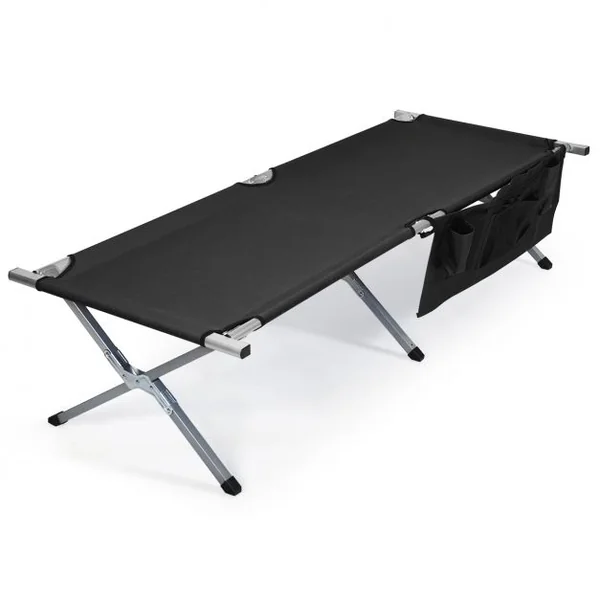 Lit de Camp Pliant Poches Latérales et Sac de Transport Charge Max 130KG 190x73x42CM Noir
