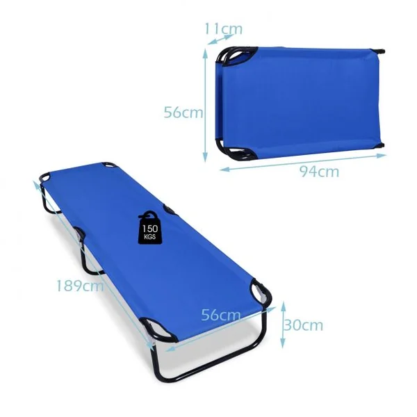 Lit de Camp Pliant Portable 189x56x30cm en Tissu Oxford avec Tube de Fer Charge Jusqu'à 150KG