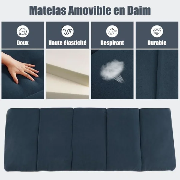 Lit de Camping Pliable 65 x 185 CM avec Matelas et Oreiller Amovibles Lit d'Appoint pour Camping/Randonnée Bleu/Gris