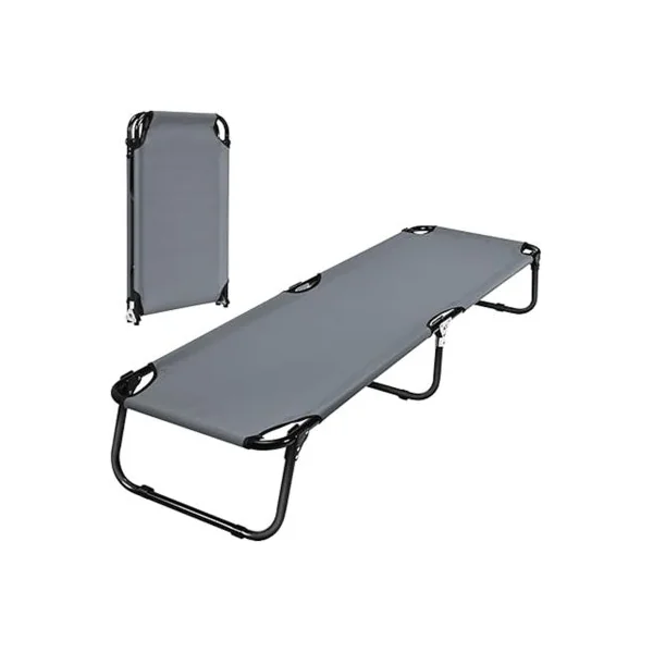 Lit de Camping Pliable avec Base en Métal pour Intérieur et Extérieur Lit de Loisirs Léger pour Voyage Randonnée Charge Max. 100kg Gris/Bleu