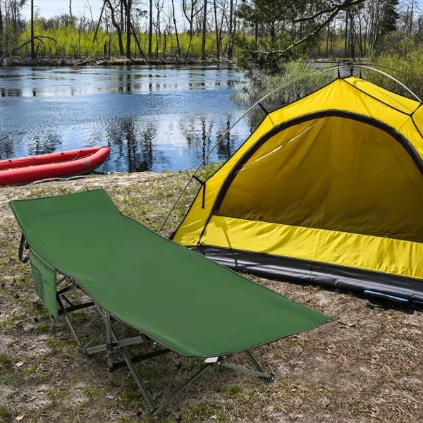 Lit de Camping Pliable Charge Jusqu'à 400 kg Lit de Voyage à Pliage Rapide avec Sac de Transport Lit de Couchage Intérieur et Extérieur Gris/Bleu/Vert