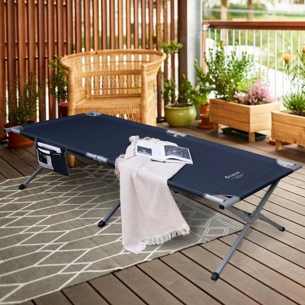 Lit de Camping Pliable de Marque Tangkula avec Sac de Transport Poche de Rangement Camping-car Plage Bureau Bleu