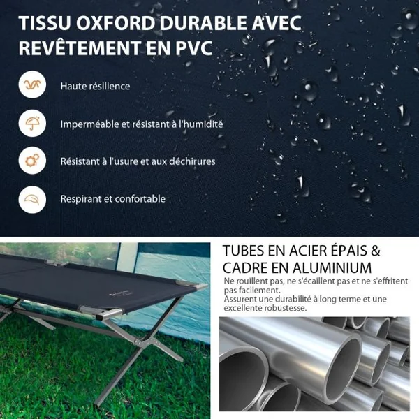 Lit de Camping Pliable de Marque Tangkula avec Sac de Transport Poche de Rangement Camping-car Plage Bureau Bleu