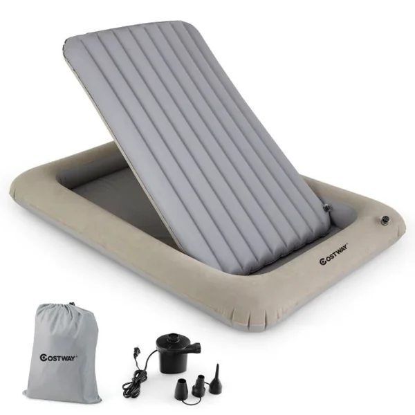 Lit de Voyage Gonflable Matelas Pneumatique Portable pour Enfants Pompe Electrique Rebords de Lit Surélevés Matelas Double Face Gris/Bleu
