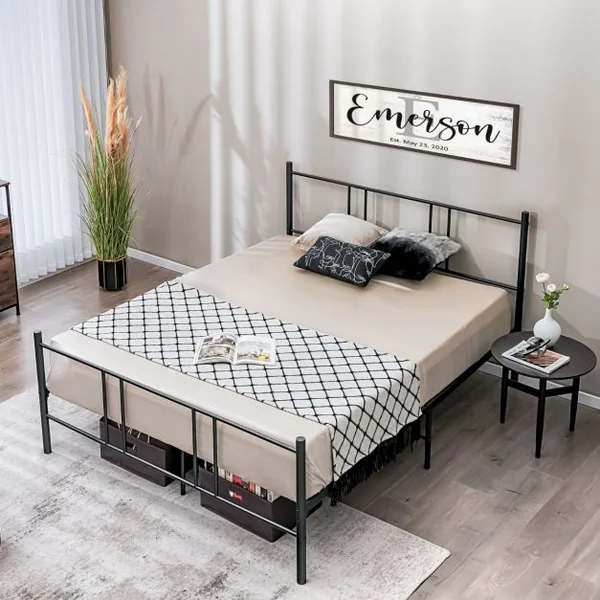 Lit Double pour Adulte - Cadre de Lit en Métal - 160 x 200 CM - 9 pieds de Support - pas de Sommier Nécessaire - sans Bruit