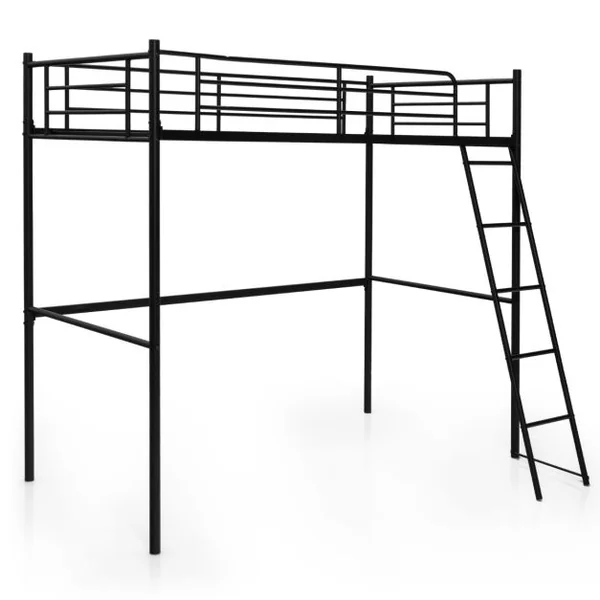 Lit Mezzanine en Métal Lit Mezzanine en Acier avec Échelle Lit Surélevé pour Adolescents et Adultes 206x95x180,5CM Noir