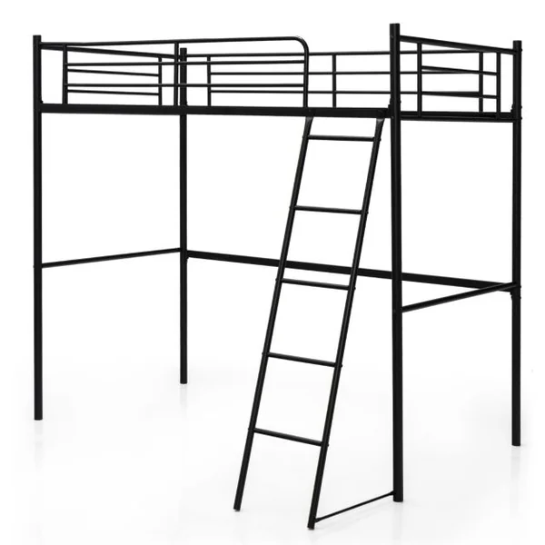 Lit Mezzanine en Métal Lit Mezzanine en Acier avec Échelle Lit Surélevé pour Adolescents et Adultes 206x95x180,5CM Noir