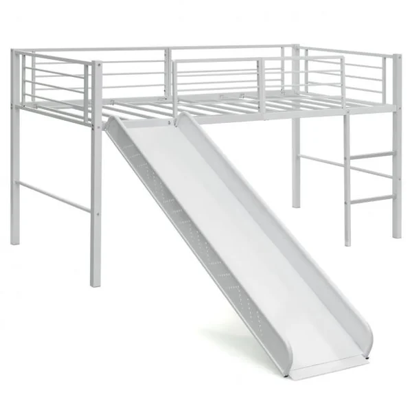 Lit Mezzanine Enfants Lit Mezzanine 1 Personne avec Toboggan Échelle et Structure en Acier 198 x 96 x 109 cm Blanc